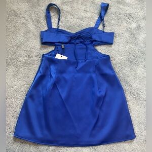 Oh Polly cut-out satin mini dress in disco blue